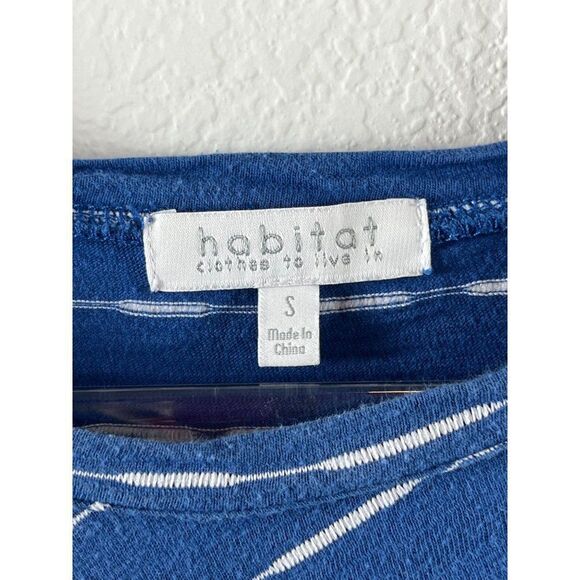 Habitat Mixed Striped Slub Cotton Round Neck Casual Tee T-Shirt Small Blue - Picture 5 of 7